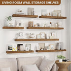 fuqing Floating Shelves for Wall, Wall Mounted Wood Floating Shelf with Invisible Brackets for Living Room, Bathroom, Bedroom, Kitchen Storage and Decor, 24 Inch Set of 2, Rustic Brown