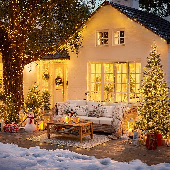 JMEXSUSS 2 Pack Solar Christmas Lights Outdoor - Total 400 LED 151FT Solar String Lights Outdoor Waterproof, 8 Modes Warm White String Light for Outside Patio Yard Tree Garden Christmas Decorations