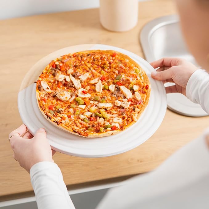Premium Ceramic Serving Platter, White - 12” Round - Dishwasher Safe, Oven Safe Appetizer Tray for Entertaining - Large Charcuterie Cheese Board Serving Dish Gift - Pizza Stone