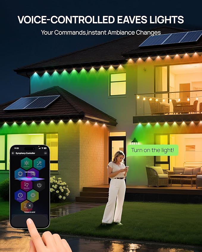 VCOKEN Permanent Outdoor Lights, 111FT with Smart 72 RGB LED Light for House & Outdoor Decor, DIY Scene Mode, IP65 Waterproof Eaves Lighting with App Control Remote for Christmas and Holiday Decor