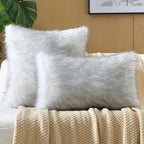 FUTEI Black White Decorative Throw Pillow Covers 20x20 Inch Set of 2,Soft Fluffy Faux Fox Fur Textured Cushion Case,Modern Home Decor for Couch Living Room