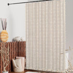 MitoVilla Grey Boho Extra Long Shower Curtain 72 x 84, Modern Farmhouse 84 inch XL Rustic Polyester Linen Tassel Heavy Duty Shower Curtain Set with Hooks for Cottagecore Country Bathroom Decor