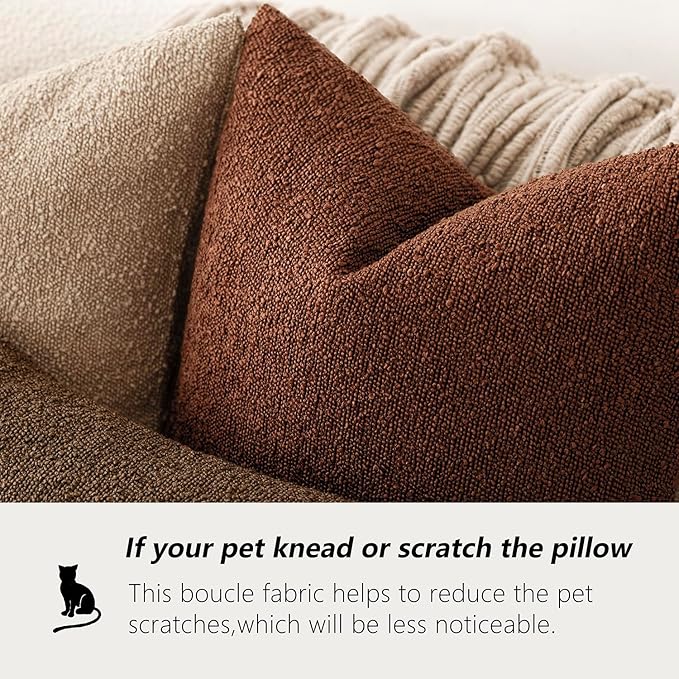 Foindtower Pack of 2 Textured Boucle Throw Pillow Covers Accent Solid Pillow Cases Cozy Soft Decorative Couch Cushion Case for Chair Sofa Bedroom Living Room Home Decor 18x18 Inch Red Taupe