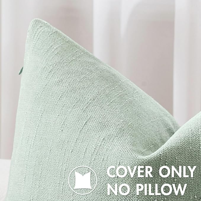 MIULEE Pack of 2 Decorative Throw Pillow Covers Soft Chenille Throw Pillows Solid Textured Cushion Covers for Spring Couch Sofa Bedroom Living Room 18x18 Inch, Light Green