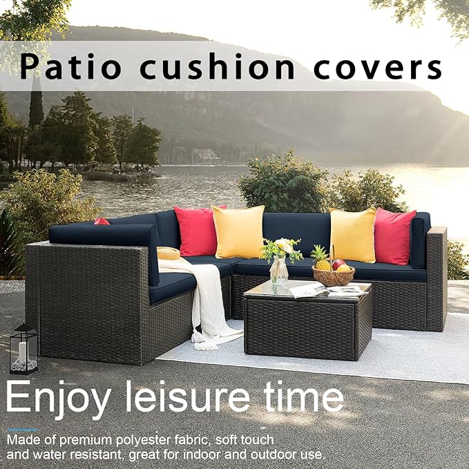 14 PCs Patio Cushion Covers for 7 PCs Outdoor Furniture Sectional Seating Sets Water Resistant Plus 2 Throw Pillows (Blue, 23.6(L)*23.6(W)*4.33(T) inches)