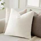 ANRODUO Pack of 2 Textured Boucle Throw Pillow Covers Soft White Decorative Accent Solid Pillow Cases Cozy Modern Couch Cushion Case for Chair Sofa Bedroom Living Room Home Decor, 18 x 18 Inch