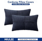 MIULEE Dark Blue Corduroy Pillow Covers Pack of 2 Boho Decorative Spliced Throw Pillow Covers Soft Solid Couch Pillowcases Cross Patchwork Textured Cushion Covers for Living Room Bed Sofa 12x20 inch