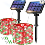 btfarm 2 Pack Solar String Lights Outdoor, 160LED 66FT Solar Fairy Lights Waterproof 8 Modes, Red Green Copper Wire Solar Powered Twinkle Lights for Outside Tree Garden Christmas Wedding Party Decor