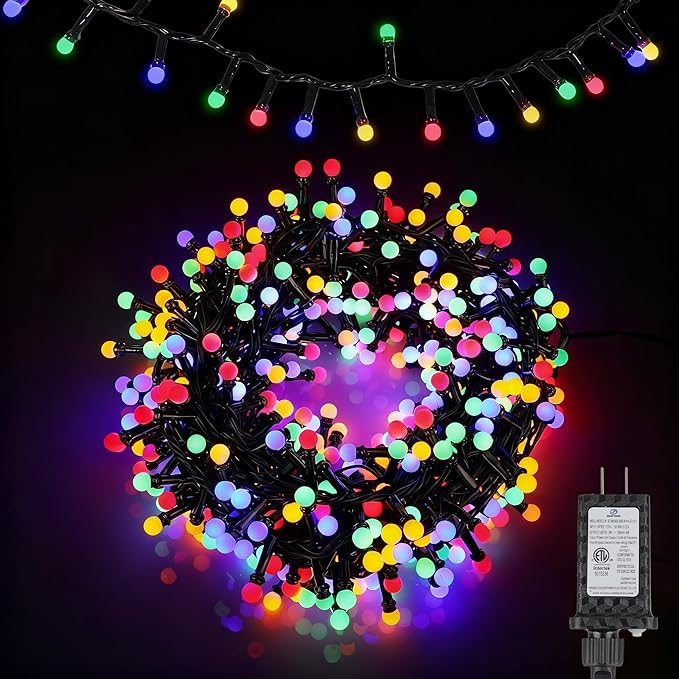 33FT 500 LED Christmas Lights Plug-in, Mini Globe Lights Outdoor Indoor with 8 Modes for Bedroom Party Wedding Garden Christmas Tree Deco(Multicolor)