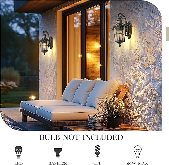 Emliviar Motion Sensor Outdoor Wall Light, Porch Wall Lamp with Water Glass, 18.7" Waterproof Exterior Sconce Wall Mount, Black Finish with Gold Edges, WE305B-SE BG-SW