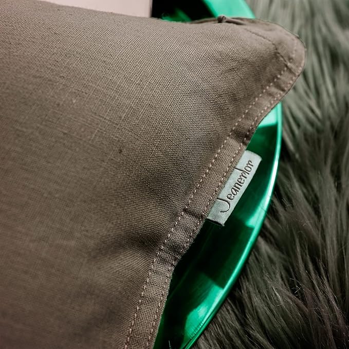 Jeanerlor Natural Cotton Linen Green Decorative 12"x20" Throw Pillow Case Cushion Cover with Twin Needles Stitch on Edge for Lumbar, (30 x 50cm), 2 Pcs, Khaki