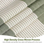 Boho Farmhouse Heavyweight Shower Curtain with Tassels, 350GSM Cotton Linen Woven Fabric Shower Curtain Striped, Sage Green Natural Country Bathroom Curtain Water Repellent