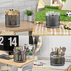 360° Rotating Utensil Holder Caddy - Fast-Drying Silverware Flatware Organizer - 4 Compartment Large Cutlery Holder with Handle For Kitchen Countertop Party Office Picnic Table Black