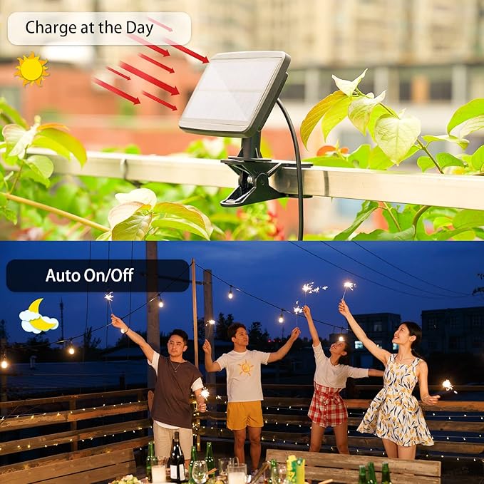 50FT Solar String Lights Outdoor with Remote, 15 Shatterproof Edison LED Bulbs, Dimmable Waterproof Color Changing Patio Lights for Garden, Backyard, Camping