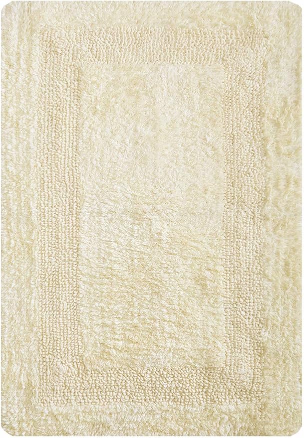 Bathroom Rugs Set 2 Piece Light Yellow Cotton Tufted Reversible Washable Bath Mats for Bathroom Floor| Quick Dry Bathroom Mat for Tub Spa Shower Toilet| Entry Way Door Mats|21x32 & 17x24 Inches