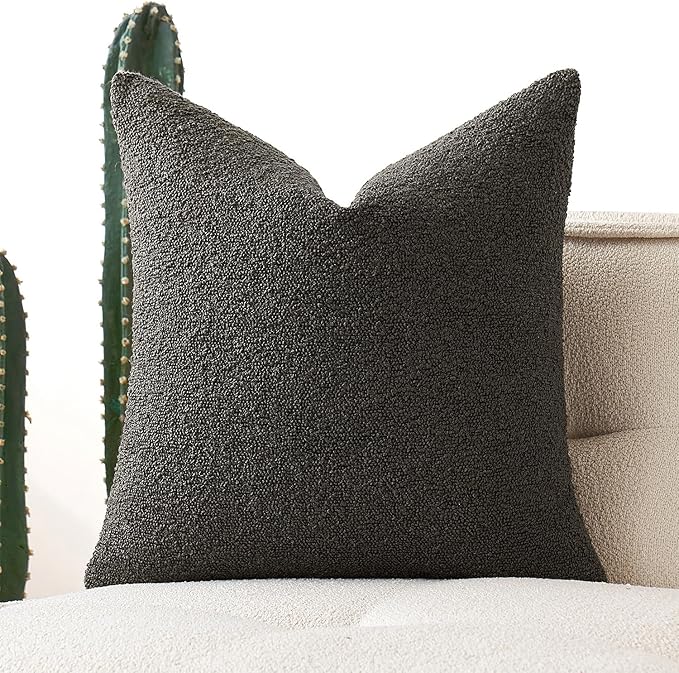 MIULEE Textured Boucle Throw Pillow Cover Dark Coffee Accent Solid Lumbar Pillow Case Decorative Soft Pack of 1 Couch Cushion Chair Sofa Bedroom Livingroom Home Decor,18x18 Inch