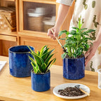 vancasso Ceramic Plant Pots, 4.25+5.25+6.25 Inch Planter Pot with Drainage Hole, Flower Pots for Indoor Outdoor Plants, Set of 3, Blue