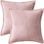 MIULEE Decorative Throw Pillow Covers for Couch Bed Livingroom 18x18 Inch Set of 2 Pink Boho Accent Throw Pllows Broadside Striped Patchwork Soft Corduroy Pillowcases
