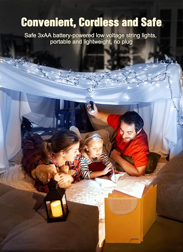 2 Pack Battery Operated Christmas String Lights, 8ft 20 LED Mini Lights with Timer, Christmas Tree Light for Indoor Outdoor Bedroom Wedding Party Holiday Xmas Decoration，Pure White