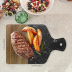 Marble Cutting Board, Charcuterie Board with Handle, Marble and Acacia Tray for steak, cheese, hamburgers and biscuits, Great for gifts (black)