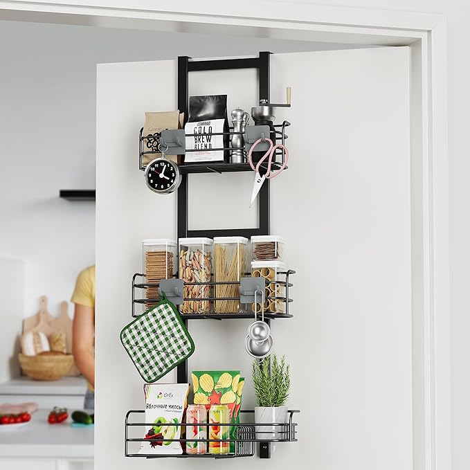 Nieifi Over The Door Shower Caddy Pantry Organizer Rack with Reliable Hooks, Sturdy Hanging Shower Organizer Shelf Basket Storage Rack, Bathroom Shelves Drill Free Extra Large, Black