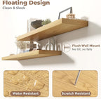 Floating Shelves for Wall with Invisible Brackets, Wall Mounted Engineered Wood Shelves with Wood Grain for Living Room, Bedroom, Bathroom, Kitchen Decor and Storage, Oak, 71"L Set of 2, Oak