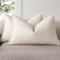 Foindtower Set of 2 Decorative Cotton Waffle Weave Lumbar Throw Pillow Covers Euro Shams Cushion Covers Accent European Pillowcase For Bed Couch Bedroom Living Room Home Decor 12×20 Inch Natural Ivory