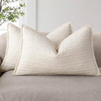 Foindtower Set of 2 Decorative Cotton Waffle Weave Lumbar Throw Pillow Covers Euro Shams Cushion Covers Accent European Pillowcase For Bed Couch Bedroom Living Room Home Decor 12×20 Inch Natural Ivory