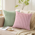 Pallene Faux Fur Plush Throw Pillow Covers 20x20 Set of 2, Luxury Soft Fluffy Striped Decorative Pillow Covers for Sofa, Couch, Living Room, Blush Pink