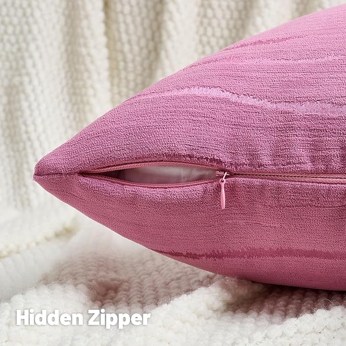 FUTEI Hot Pink Chenille Decorative Throw Pillow Covers 12x20 Inch Set of 2,Soft Embossed Striped Textured Lumbar Pillow Cases,Modern Home Decor for Couch Bed Living Room
