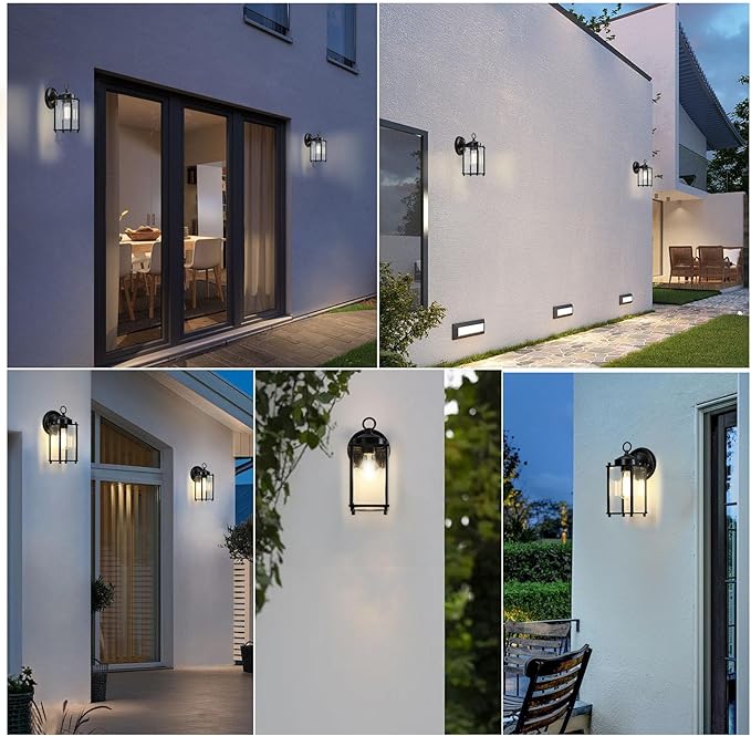 Outdoor Wall Light, Exterior Lighting Fixture Wall Lantern, Black Porch Light Fixture with Clear Beveled Glass, Outdoor Wall Sconce Waterproof Anti-Rust E26 Socket for Front Door, 2 Pack