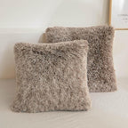 XeGe 2 Pieces Faux Fur Throw Pillow Covers, Shaggy Fluffy Cushion Covers, Cute Fuzzy Decorative Pillow Covers, Plush Furry Velvet Pillowcases for Bed Couch Living Room (18''x18'', Khaki Ombre)