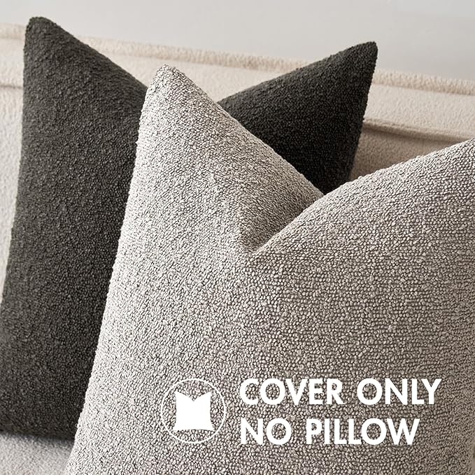 MIULEE 18x18 Inch Decorative Pillow Covers for Couch Bed Set of 2 Textured Boucle Neutral Winter Throw Pillows Cloud Grey Accent Solid Cushion Pillowcases Sofa Livingroom Home Decor