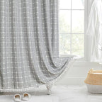 MitoVilla Boho Farmhouse Shower Curtain Set 72 x 78, Tan Brown 78 inch Long Polyester Linen Tassel Fabric Shower Curtain Set for Chic Cottagecore French Rustic Bathroom Decor