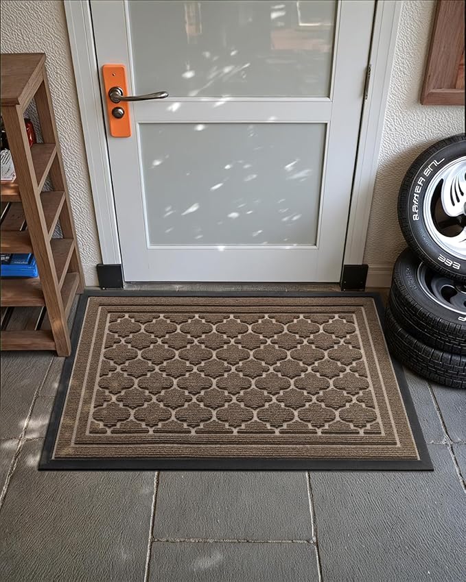 Color&Geometry Front Door Mat Outside Entrance, Heavy Duty Non Slip Low Profile Doormat for Entryway, Trap Dirt and Moisture Welcome Mats All-Weather, Easy Clean, Patio, Garage, 24"x36" Brown