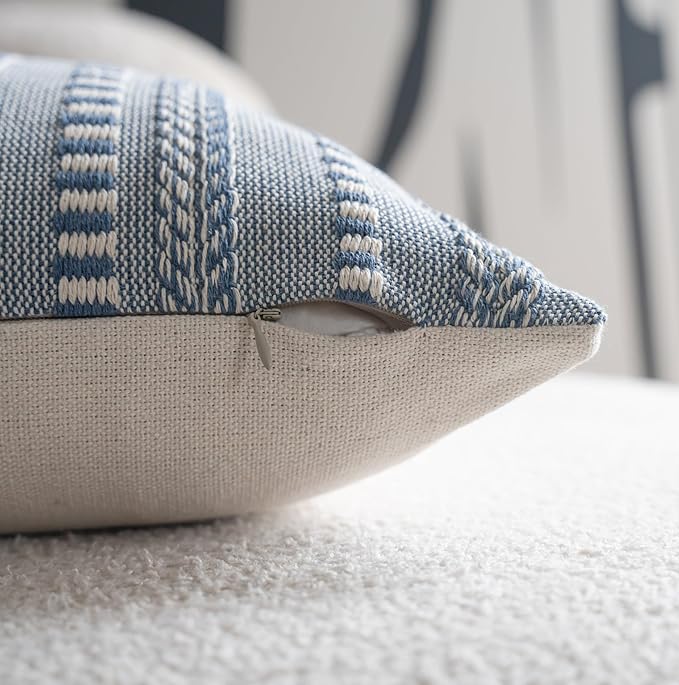 Boho Lumbar Pillow Covers 14x36 Long, Farmhouse Decorative Couch Pillow Cases, Blue Accent Pillows of Bed, Sofa Bedroom Living Room Home Decor Cushion Cover, Pack of 1