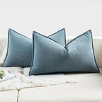 MIULEE Pack of 2 Dusty Blue Decorative Lumbar Pillow Covers 12x20 Inch Soft Chenille Luxurious Couch Throw Pillows Farmhouse Cushion Covers with Elegant Design for Sofa Bedroom Living Room Home Decor