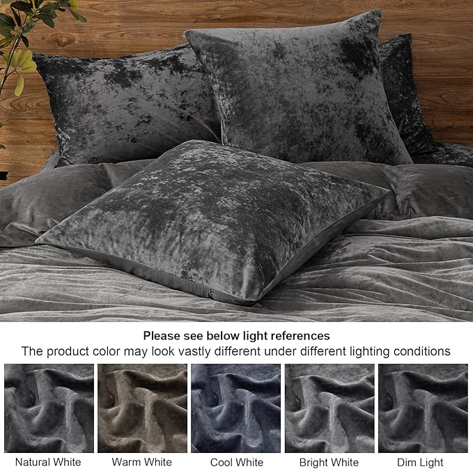 PHF Truly Velvet Euro Sham, 26"x 26",No Insert, 2 Pack Color Gradient Euro Throw Pillow Covers, Ultra Soft Cozy Pillow Covers for Home Decorative, No Shedding, No Pilling, Charcoral/Dark Grey