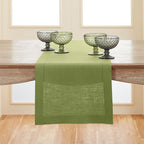 Solino Home Linen Moss Green Table Runner 72 Inches Long - 100% Pure Linen Hemstitch Table Runner 14 x 72 Inch for Dresser, Dining, Fall, Autumn, Halloween, Thanksgiving - Classic Hemstitch
