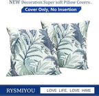 Decorative Throw Pillow Covers Set of 2 Blue Green Large Leaves Pillow Covers 18x18 inch Soft Short Plush Square Floral Throw Pillows,Farmhouse Outdoor Pillow Covers for Couch Living Room