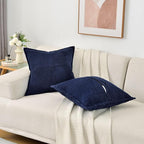 HAUSSY Navy Blue Throw Pillow Covers 12x12 Inch Set of 2,Soft Solid Corduroy Striped/Wide Bordered,Square Decorative Cushion Case,Winter Home Decorations for Couch,Bed