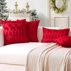 OTOSTAR Set of 2 Xmas Soft Plush Short Wool Velvet Decorative Throw Pillow Covers Square Luxury Style Cushion Case Pillow Shell for Sofa Bedroom Christmas Tree and Elk Red, 18x18 Inch