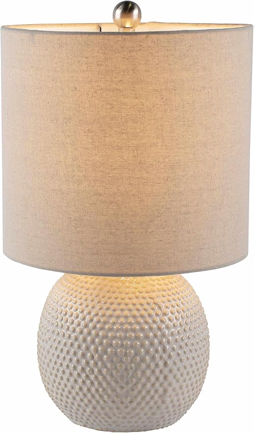 BoutiqueRugs Manaloal Boho Dotted Ceramic Bedside Table Lamp for Bedroom Nightstand - End Side Lighting for Living Room - Shade Linen - White, Cream, Beige - 20" H
