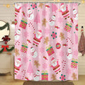 Pink Christmas Shower Curtain, Cartoon Santa Claus Snowman Penguin Pine Fir Tree Socks Xmas Pattern Winter Holiday Shower Curtain Bathroom Decor, Durable Fabric Machine Washable with Hooks, 72 x 72 In
