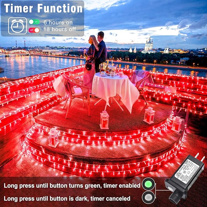 100FT 300 LED Christmas Lights Outdoor, Plug in Christmas String Lights Indoor, Waterproof & 8 Modes & Timer Function, Connectable Fairy Twinkle Light for House Classroom Patio Wedding Decor, Red