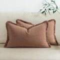 Woaboy Decorative Linen Fringe Throw Pillow Covers Boho Farmhouse Soft Lumbar Cushion Covers Accent Pillowcases with Tassels for Living Room Couch Sofa Bed Chair,12x20 Inch Set of 2,Rust Brick
