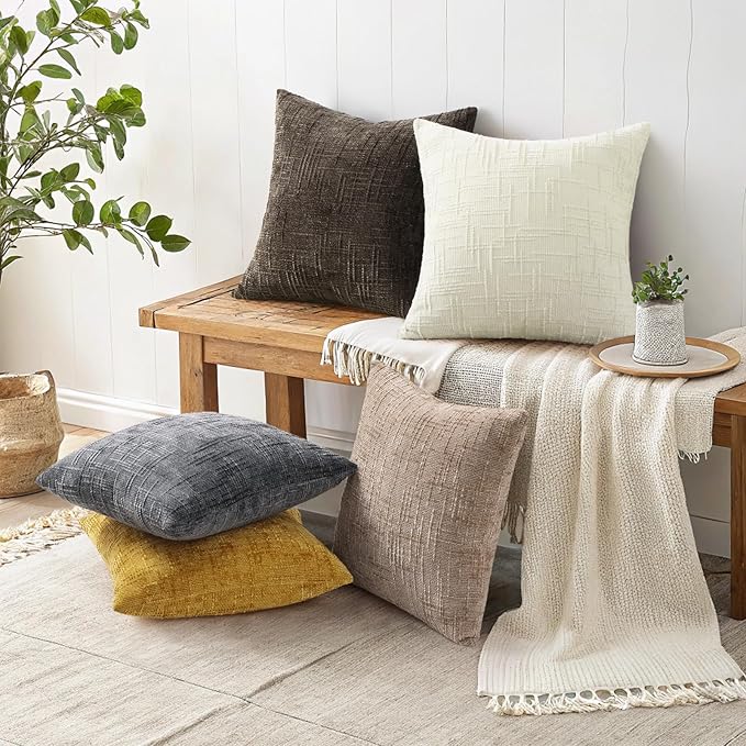 decorUhome Dark Grey Chenille Throw Pillow Covers 26x26 Set of 2 Thick Textured Slubby Couch Pillow Covers Farmhouse Accent Modern Neutral Decorative Pillow Cases for Bed Sofa Living Room