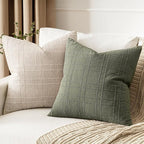 MIULEE Decorative Linen Check Throw Pillow Covers Neutral Farmhouse Vintage Pillow Covers 18x18 Set of 2 Boho Modern Home Decor for Sofa Couch Bedroom Cushion Olive Green