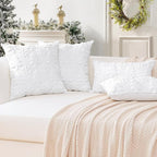 OTOSTAR Set of 2 Xmas Soft Plush Short Wool Velvet Decorative Throw Pillow Covers Rectangular Luxury Style Cushion Case Pillow Shell for Sofa Bedroom Tree and Snowflake White, 12x20 Inch