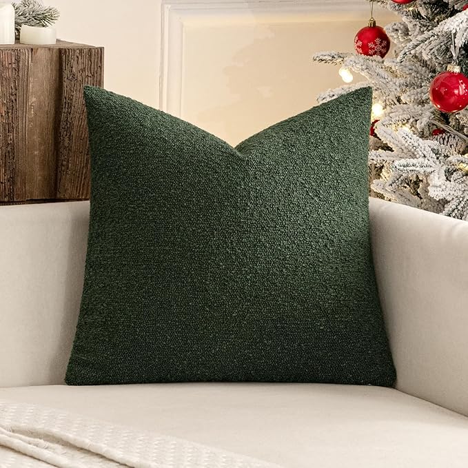 MIULEE Textured Boucle Throw Pillow Cover Christmas Dark Green Accent Solid Lumbar Pillow Case Decorative Soft Pack of 1 Couch Cushion Chair Sofa Bedroom Livingroom Home Decor,18x18 Inch